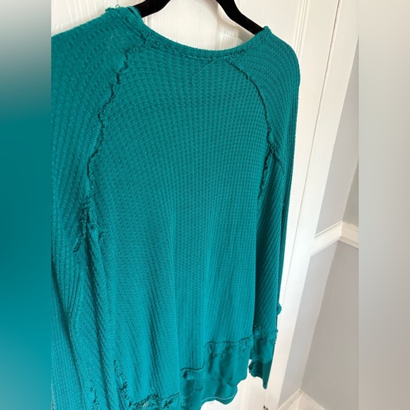 Free People Laguna Thermal Top in Turquoise | Boho Slouchy Raw-Edge | Size XS - Picture 8 of 10